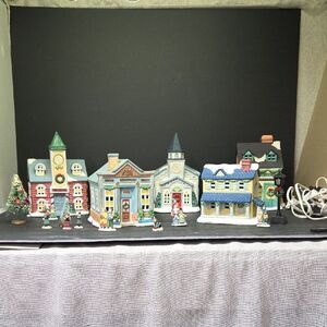 VICTORIAN VILLAGE HAND PAINTED PORCELAIN VILLAGE INCLUDES 5 BUILDINGS